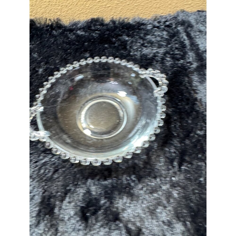 Vintage Imperial Clear Glass Candlewick Bowl With Beaded Edge & Dual Handles